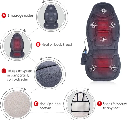 Miniatura 6 de Snailax Masajeador de espalda con calor, cojín de asiento de masaje por vibración con 6 motores vibratorios y 2 niveles de calor, almohadilla