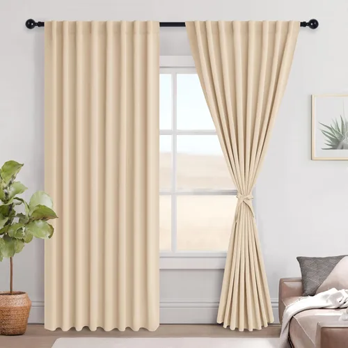 Miniatura 38 de Hiasan Cortinas opacas negras para dormitorio, cortinas opacas cortas de 45 pulgadas de largo, con aislamiento térmico, bolsillo para barra