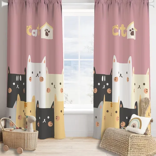 Miniatura 25 de Cortinas opacas de gato abstracto, arte simple, universo planeta, dibujos animados, lindo, divertido, colorido, gato, azul, niños, niñas, niños