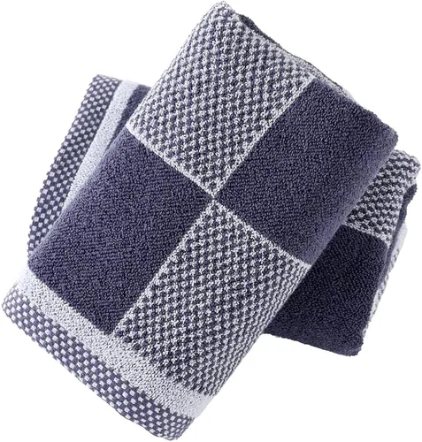 YiLUOMO Juego de 2 toallas de mano con patrón de cuadros azules y blancos, diseño de cuadros alternativos, súper suaves, absorbentes, 100% algodón,