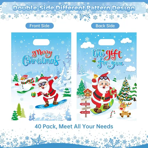Miniatura 4 de 40 piezas de bolsas de regalo de Navidad con asas - Bolsas de golosinas de invierno para niños, geniales bolsas de caramelos de Santa Claus
