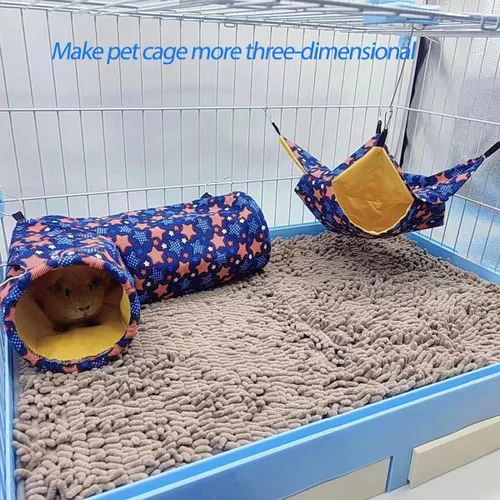 Miniatura 4 de EAEDMY Hamaca para Conejo de Indias, Rata y Hurón, Túnel de Esquina y Tubos y Cama para Animales Pequeños para Erizo, Cerdito, Chinchilla, Juguetes