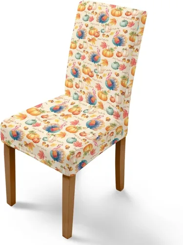 Miniatura 101 de Rnyleeg Thanksgiving Chair Covers for Living Room No Arms Turkey Pumpkin Stretch Dining Chair Covers Set of 6 Soft Washable Kitchen Chair Protector