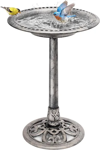 Miniatura 9 de VIVOHOME baño para pájaros, de polirresina, de 28 pulgadas de alto, antiguo, para exteriores, para el jardín, con base con flores, azul