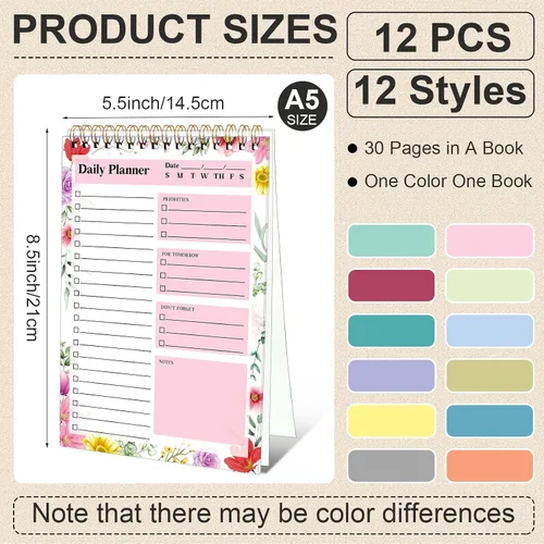 Miniatura 2 de Fuutreo Paquete de 12 bloc de notas de lista de tareas pendientes, 360 hojas, planificador diario, bloc de notas de 5.5 x 8.5 pulgadas, cuaderno