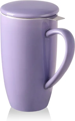 Miniatura 28 de Sweejar Taza infusora de té de porcelana con tapa, taza de té de 16 onzas con coladores para té de hojas sueltas, taza de café apta para microondas