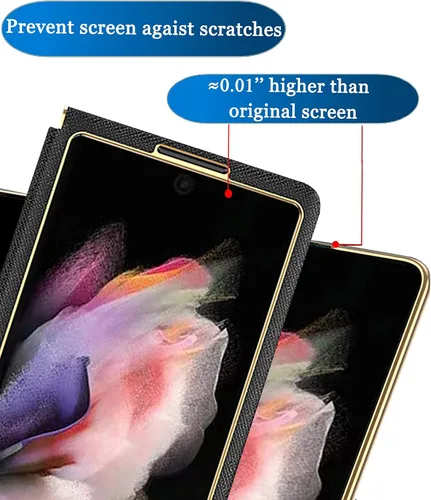 Miniatura 3 de Ninki Funda de cuero para Galaxy Z Fold 3 con función atril, color negro, cuero de lujo con PC a prueba de golpes y soporte de anillo protector