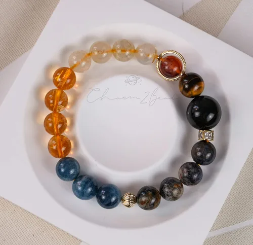 Miniatura 167 de Precious Gemstone Natural Crystal Healing Bracelet, Rutilated Quartz, Moonstone, Quartz Handmade Original Design Bracelet
