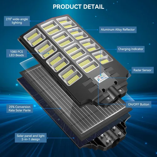 Miniatura 2 de VOOJOY Luces solares de calle de 8000 W para exteriores, impermeables, del atardecer al amanecer, luces solares al aire libre, luz LED de seguridad