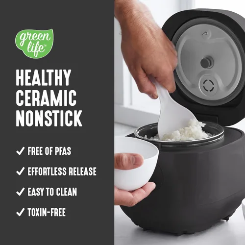 Miniatura 3 de GreenLife Arrocera digital, 2 tazas sin cocinar/4 tazas cocidas, olla de cerámica antiadherente extraíble sin PFAS, preajustes de un solo toque