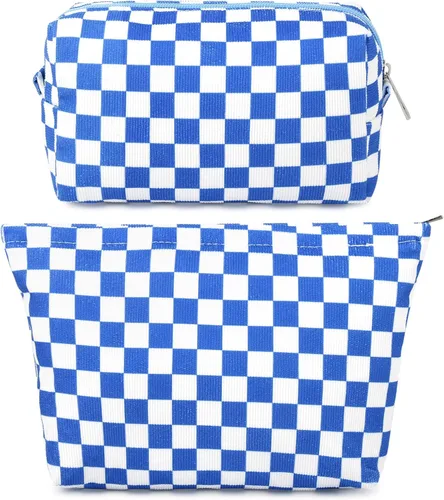 Miniatura 20 de SOIDRAM 2 Piezas de Bolsa de Maquillaje a Rayas Grande, Bolsa de Cosméticos de Cordura de Gran Capacidad, Bolsa de Lona Mixta de Artículos de Rayas