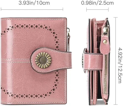 Miniatura 3 de SENDEFN - Billetera pequeña de piel auténtica para mujer, diseño plegable con ventana para tarjeta de identificación