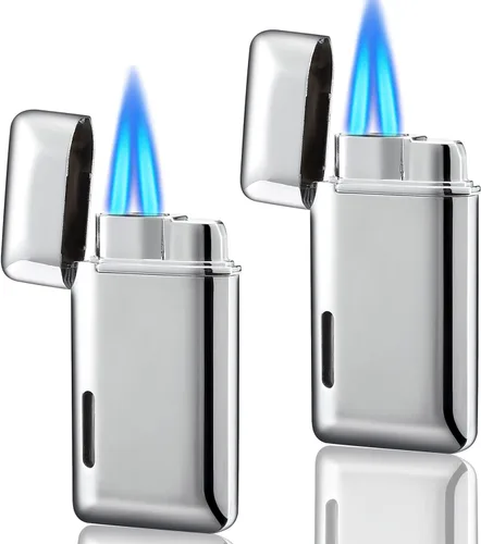 Futlidys Paquete de 2 mini antorchas de butano recargable, encendedor de butano de doble llama con ventana visible, encendedor de chorro ajustable,