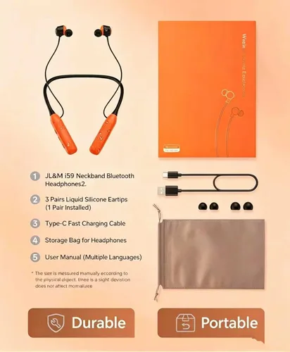 Miniatura 6 de JL&MI Neckband - Auriculares Bluetooth con batería extra de 1000 horas, con cancelación de ruido, 80 horas de reproducción, auriculares para correr