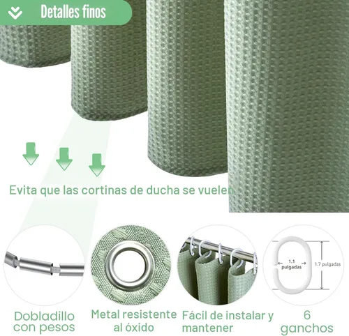 Miniatura 5 de Cortina de ducha Dynamene para cubículo de tela - 36x72 con textura de nido de abeja, cortinas de tela pesadas y con peso para baño, juego de A.