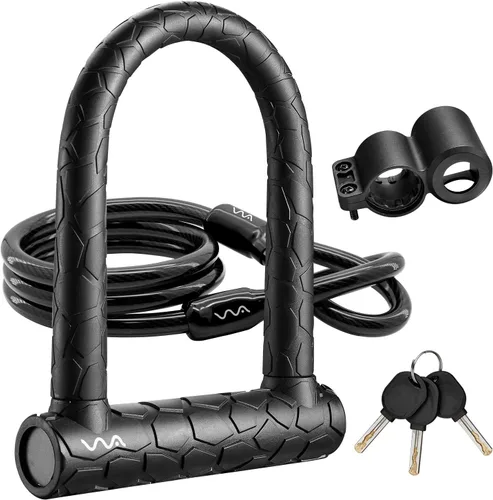 Candado de bicicleta resistente antirrobo, cerradura en U para bicicleta con llave con cable de seguridad de 4 pies y soporte de montaje para