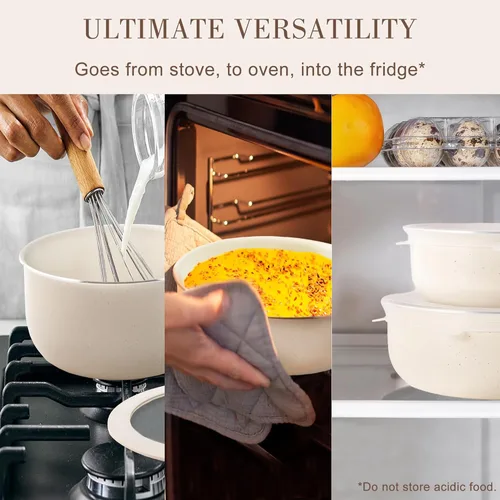 Miniatura 3 de YIIFEEO - Juego de utensilios de cocina antiadherentes, juego de ollas y sartenes apilables con mango desmontable, utensilios de cocina de granito