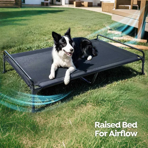 Miniatura 5 de Veehoo Cama elevada para perros + cojín acolchado extraíble, cama refrescante para perros interiores y exteriores con barandilla para perros