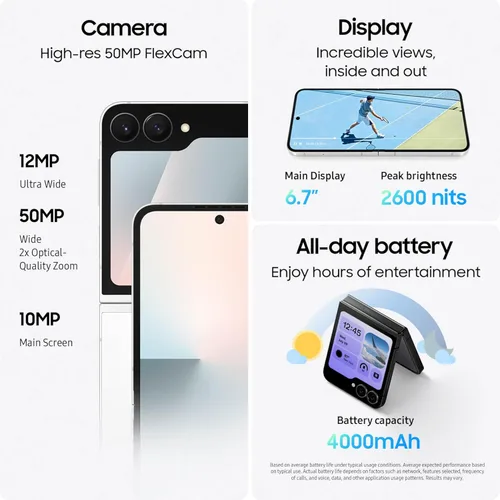 Miniatura 5 de Samsung Galaxy Z Flip7 FE Teléfono Celular, Smartphone con IA de 128GB, Android Desbloqueado, Batería de Larga Duración, 2025, Garantía del Negro