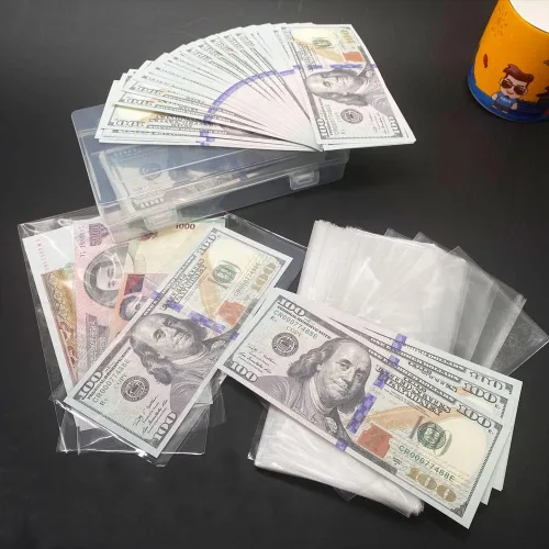Miniatura 6 de Smatagee 200 fundas de plástico transparente para billetes con caja de almacenamiento, protector de láminas para moneda, dinero, billetes, billetes