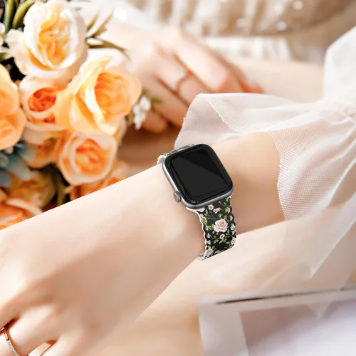 Miniatura 5 de Correa de encaje floral compatible con Apple Watch de 40mm 44mm 46mm 41mm 45mm 38mm 42mm 49mm, mujeres, correa deportiva de repuesto de silicona C