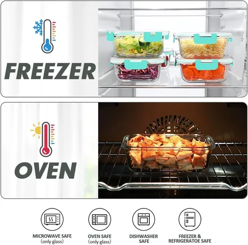 Miniatura 4 de VERONES Juego de 12 paquetes de recipientes de vidrio para almacenar alimentos, recipientes de vidrio herméticos para almuerzos, recipientes