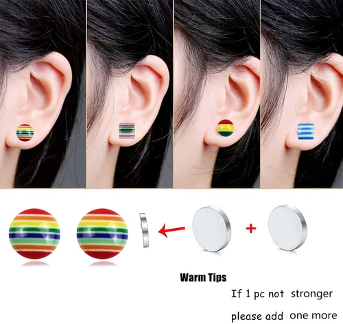 Miniatura 5 de Spiritlele 12 Pairs Colors Crystal Magnetic Earrings Set CZ Clip on Non Piercing Fake Stud Earrings Unisex