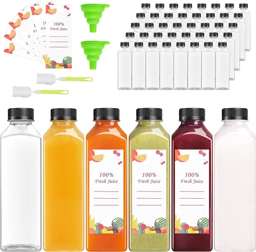 Miniatura 9 de OBKJJ 56 botellas de jugo de 4 onzas, botellas de jugo con tapas, botellas transparentes vacías reutilizables con etiqueta, embudo, cepillo