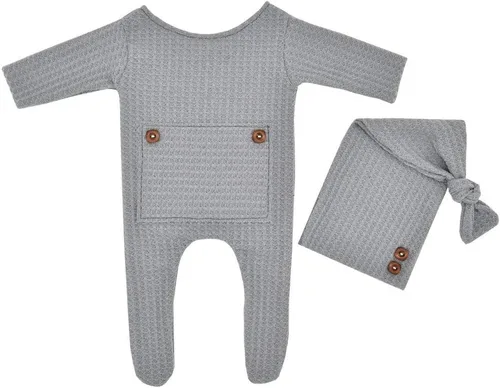 Miniatura 2 de Winmany Traje de punto de ganchillo para bebé, accesorios para fotografía de recién nacido, accesorios de disfraz para 0-2 meses Gris