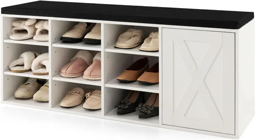 Miniatura 10 de Giantex Banco de zapatos de 9 cubos con almacenamiento, estantes ajustables con cojín acolchado extraíble, banco de almacenamiento de zapatos de 3