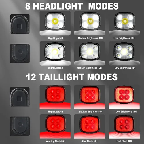 Miniatura 4 de KunHe Bike Lights for Night Riding USB Rechargeable Bike Lights Front and Rear 8+12 Modes Bike Light Set Bicycle Lights Headlight and Taillight Easy