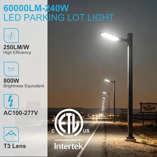 Miniatura 2 de Luces LED de estacionamiento de 240 W (240 x 1 W) para exteriores, 60000LM (250 Lm/W) 5000 K, luces LED comerciales de 6 KV SPD IP65, luz de poste