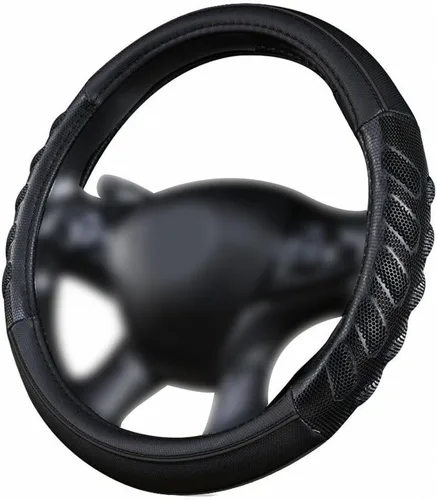 Flying Banner - Funda de cuero sintético para volante de automóvil, con orificios 3D en forma de panal, sensación tipo masaje, antideslizante, Negro