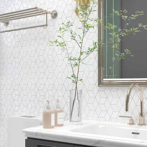 Miniatura 5 de Livelynine 16 azulejos geométricos para despegar y pegar en muro para cocina, color blanco, azulejos de pared de baño, impermeables, para paredes