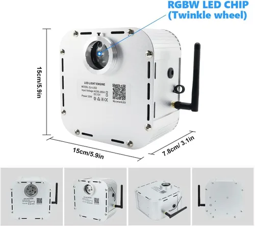 Miniatura 5 de Kit de luces de fibra óptica de alta luminosidad AMKI Twinkle de 32 W, 1000 piezas, para techo estrellado, 0.076 cm 5 m de fibra óptica, RGBW