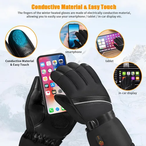 Miniatura 5 de Orznez Guantes calefactables, guantes de invierno para hombres y mujeres con 2 baterías de 2600 mAh, guantes térmicos impermeables para clima frío