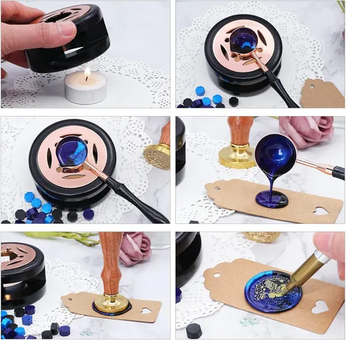 Miniatura 5 de SWANGSA Kit de calentador de sellado de cera, herramienta de horno de cera de sellado con 2 bolígrafos de sellado de cera + cuchara de sellado