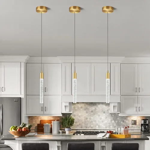 Miniatura 6 de Lámpara colgante moderna para isla de cocina, regulable, LED, acabado de latón dorado, mini iluminación colgante de cristal, para dormitorio, mesita