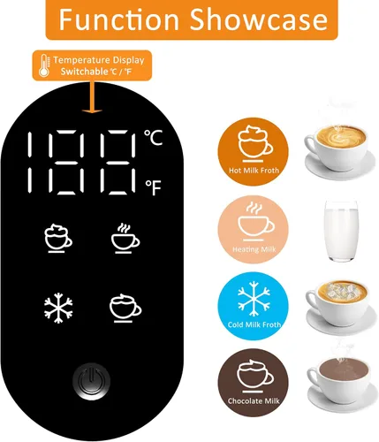 Miniatura 5 de Espumador de leche, vaporizador de leche eléctrico 4 en 1 para café con pantalla de temperatura, calentador de leche automático desmontable