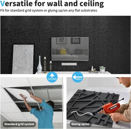 Miniatura 6 de Art3d 19.7 x 19.7 pulgadas (paquete de 12) rayas para panel de pared, color negro Negro (Stripes Black)
