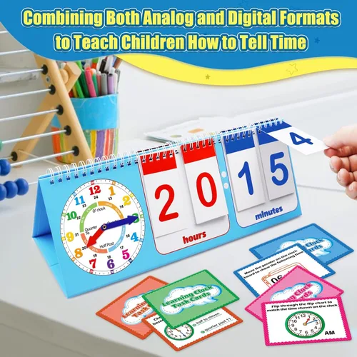 Miniatura 2 de Torlam Reloj de aprendizaje Rotafolio Colorido analógico y digital Reloj de enseñanza para niños, manipuladores de matemáticas 1er 2do grado
