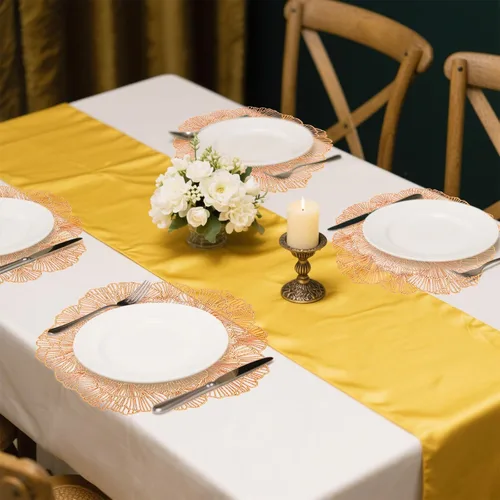 Miniatura 2 de Juego de 4 manteles individuales redondos de vinilo metálico con diseño de flores de oro rosa, manteles individuales para mesa de comedor, cocina