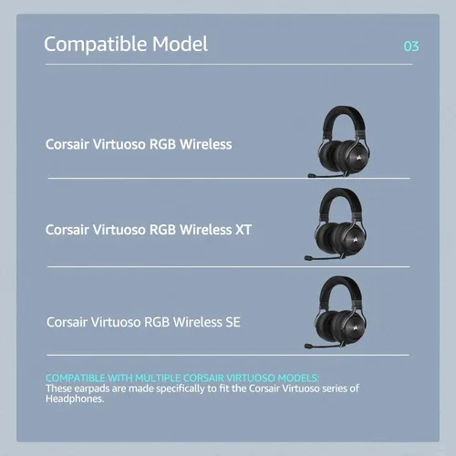 Miniatura 2 de Almohadillas de repuesto de tela para auriculares Corsair Virtuoso Gaming – Tela suave y almohadillas de espuma viscoelástica para Virtuoso RGB, XT