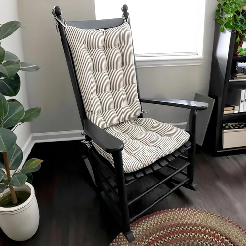 Miniatura 2 de Barnett Home Decor Ticking Stripe - Cojines para silla mecedora, extra grandes, almohadilla de asiento y respaldo con lazos, reversible, relleno