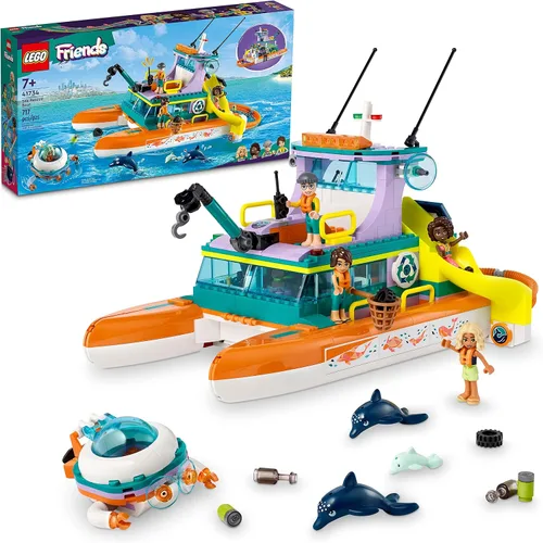 LEGO Friends Sea Rescue Boat 41734 - Juego de juguetes de construcción para niños y niñas a partir de 7 años que aman el mar, incluye 4 mini