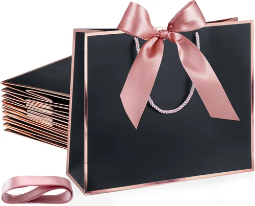 Miniatura 36 de Silkfly Bolsas de regalo de agradecimiento con asa de 12 x 10 x 4 pulgadas, elegante bolsa de regalo de bienvenida con lazo para boda, graduación