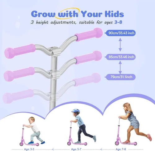 Miniatura 2 de Patinete de 2 ruedas, scooter para niños con ruedas y cubierta iluminadas, altura ajustable, 2 ruedas para niños de 5 a 7 años, scooters para niños