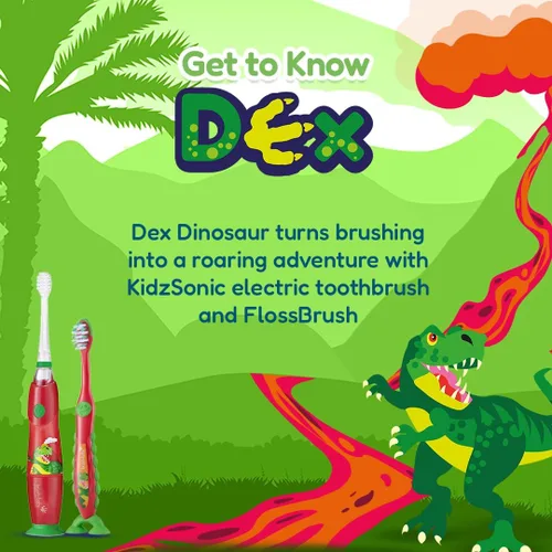 Miniatura 9 de brush-baby - KidzSonic Dinosaur Cepillo de dientes eléctrico para niños a partir de 3 años con luces LED de discoteca, vibraciones sónicas suaves