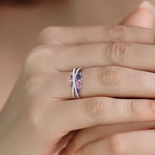 Miniatura 5 de Santuzza Anillo giratorio de plata de ley 925 Anillos de circonita cúbica blanca