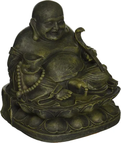 Miniatura 5 de Design Toscano Estatua asiática de decoración santuario, juego de dos, Jolly Hotei y Buda riendo, acabado de bronce Verdigris